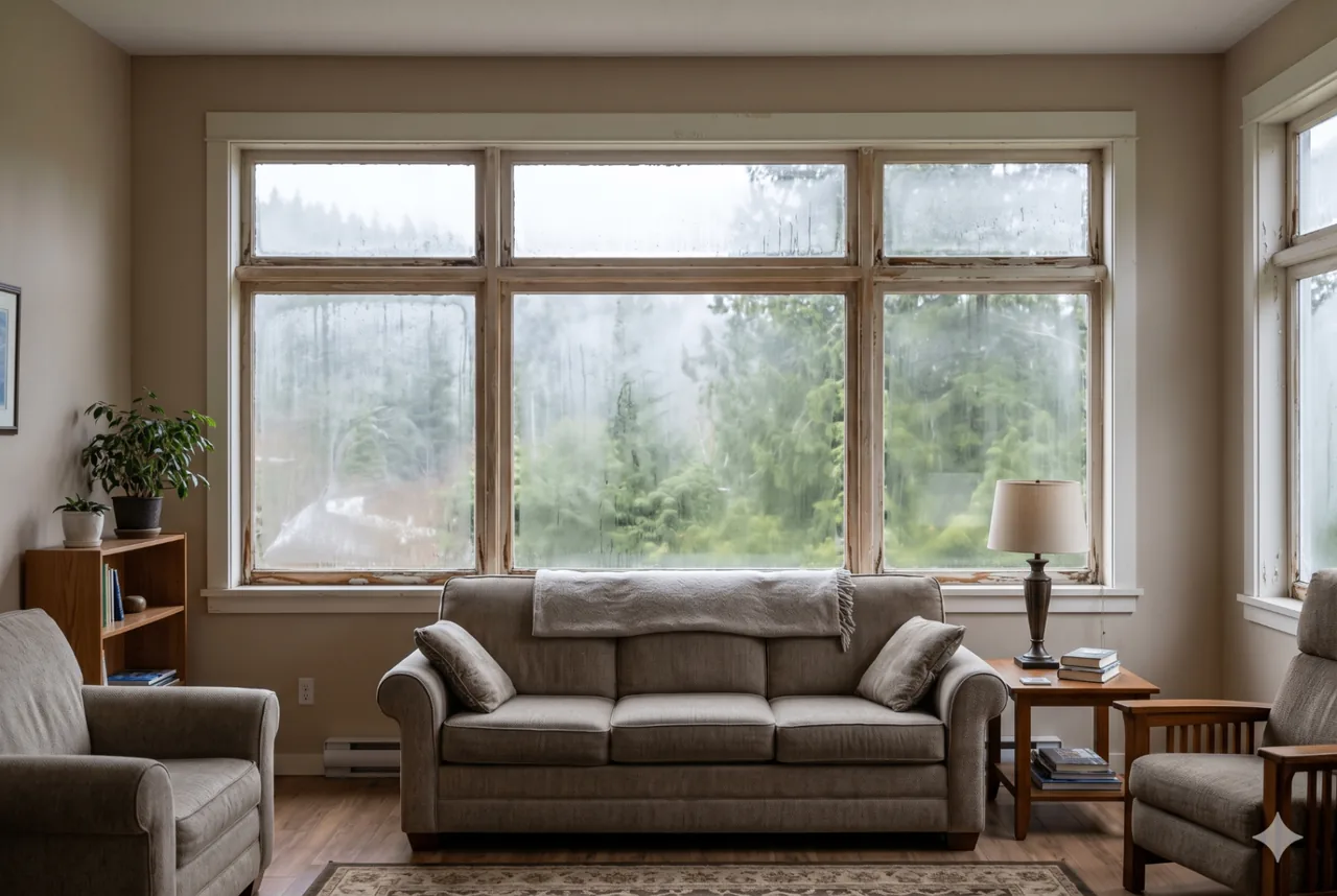 Before — old single-pane window